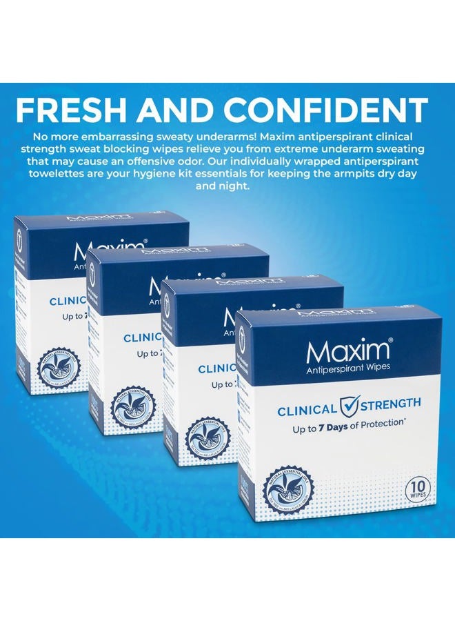 Maxim مناديل مضادة للتعرق Maxim® Clinical Strength لعلاج التعرق المفرط - تقلل من التعرق لمدة تصل إلى 7 أيام لكل استخدام - مضادة للتعرق للرجال والنساء - تضمن لك الجفاف. 10 مناديل - Image 3