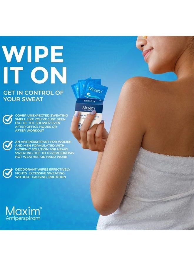 Maxim - Maxim® Clinical Strength Antiperspirant Wipes for hyperhidrosis Excessive Sweating – Reduces Sweat Up to 7-days Per Use – Antiperspirant for Men and Women Certain to Keep you Dri. 10 wipes - Image 1