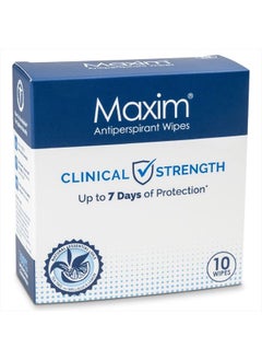 Maxim Maxim® Clinical Strength Antiperspirant Wipes for hyperhidrosis Excessive Sweating – Reduces Sweat Up to 7-days Per Use – Antiperspirant for Men and Women Certain to Keep you Dri. 10 wipes  - Image 1