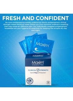Maxim Maxim® Clinical Strength Antiperspirant Wipes for hyperhidrosis Excessive Sweating – Reduces Sweat Up to 7-days Per Use – Antiperspirant for Men and Women Certain to Keep you Dri. 10 wipes  - Image 3
