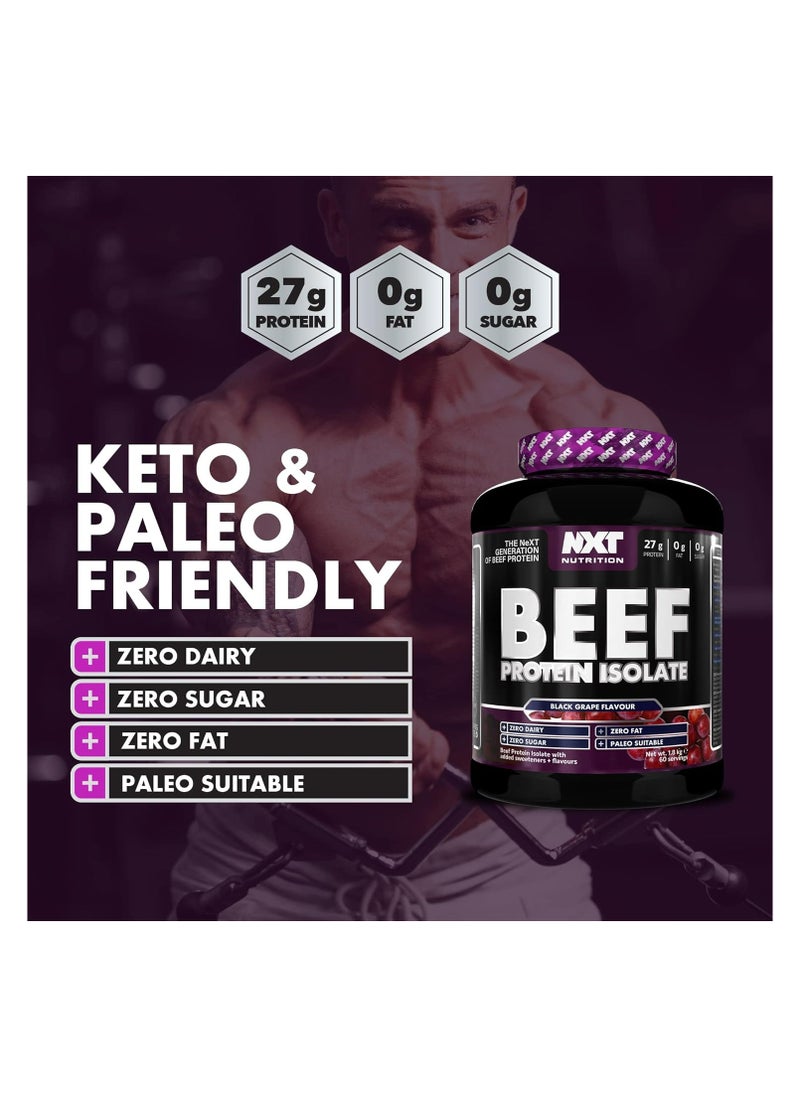 NXT Nutrition - Beef Protein Isolate Powder - Protein Powder High in Natural Amino Acids - Paleo, Keto Friendly - Dairy and Gluten Free | 1.8kg (Black Grape) - Image 1