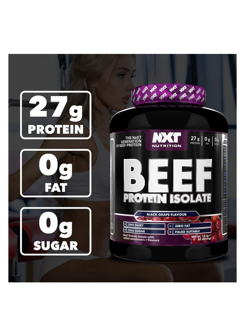 NXT Nutrition - Beef Protein Isolate Powder - Protein Powder High in Natural Amino Acids - Paleo, Keto Friendly - Dairy and Gluten Free | 1.8kg (Black Grape) - Image 1