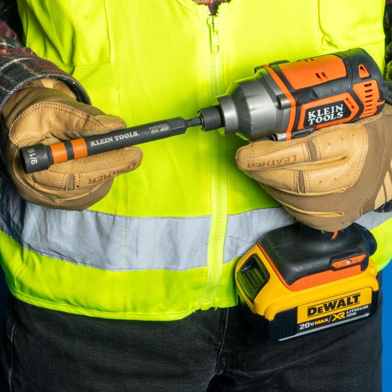 Klein Tools 80182 Ratcheting Impact-Rated Hollow Power Nut Driver Set with Handle, Magnetic, 6 SAE Hex Sizes plus Zipper Canvas Tool Bag, 12.5 x 7 x 0.7-Inch 8-Piece - Image 5