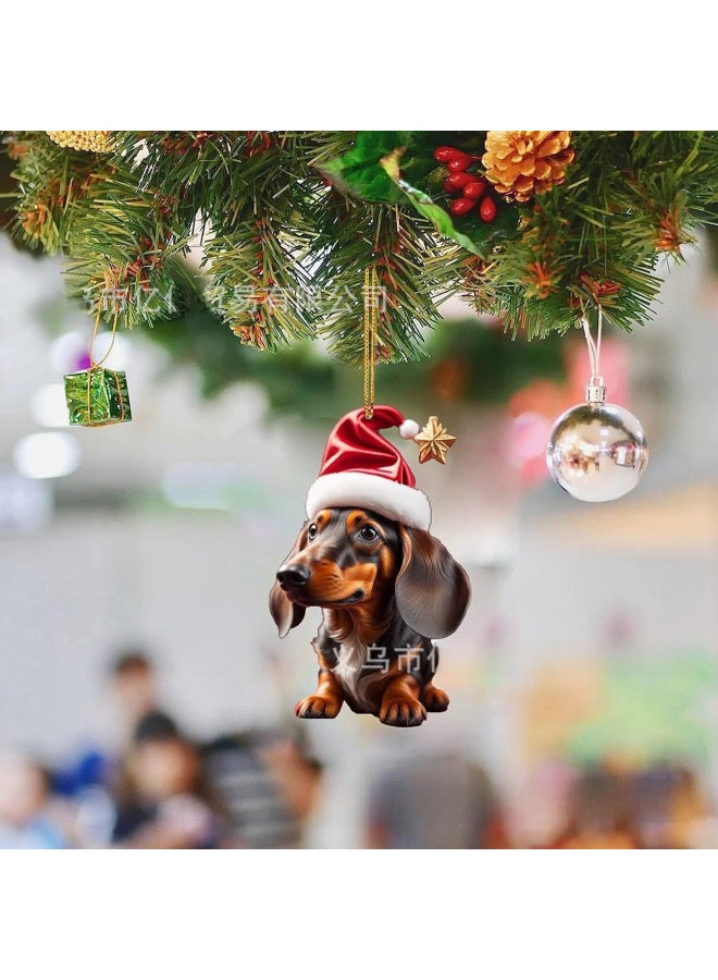 Yiwu New Christmas Fun Dachshund Dog Car Decorations Pendant Acrylic Flat Car Interior Pendant - Image 3