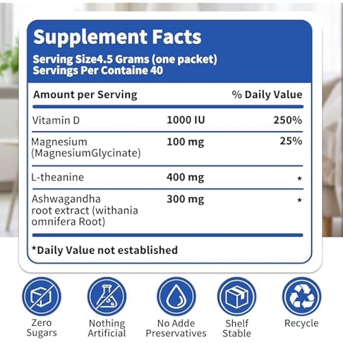OLELON 40 Count Super Cortisol Calm Drink with Magnesium Glycinate, Ashwagandha, L-Theanine & Vitamin D3 |Magnesium glycinate Powder for Relaxation, Focus & Sleep Support | Raspberry Lemonade | No Sugar - Image 5