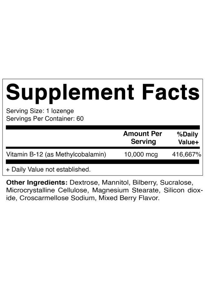 Vitamatic Methyl Vitamin B12 (Methylcobalamin) 10,000 mcg (10mg) 60 Lozenges - Superior Source of Vitamin B12 (2 Pack) - Image 2