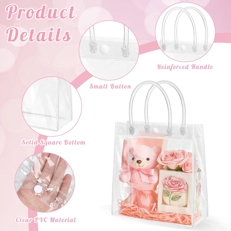 Okxiri 15 PCS Clear PVC Gift Bags with Handles,Small Reusable Plastic Party Favor Bags, Transparent Goodie Bags for Wedding,Baby Shower, Birthday (6.1" x 6.1" x 2.7") - Image 3