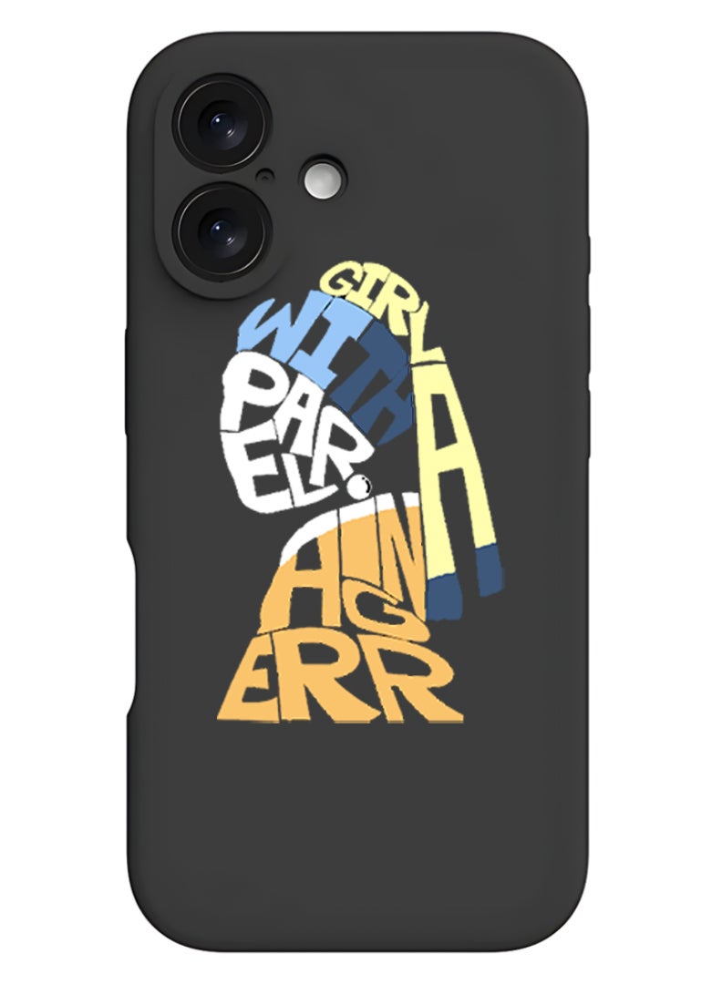 Theodor iPhone 16 Black Protective Slim Fit Case Liquid Silicone Cover with Full Body Protection Anti-Scratch Shockproof Case For iPhone - Girl with - Image 1