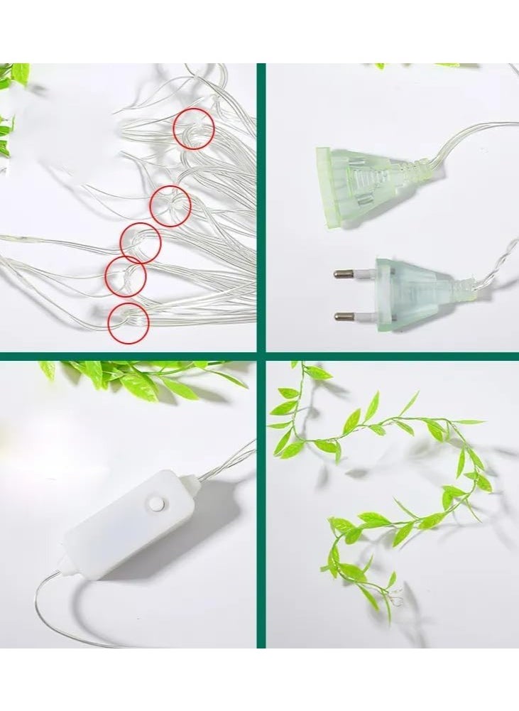 the purple tree - The Purple Tree Artificial Vine Leaf Curtain LED String Light, 200 LEDs, 8 Modes, Remote Control, Adjustable Brightness, 3x2m - Ideal for Bedroom, Garden, Birthday & Festive Decor (Warm White) - Image 1