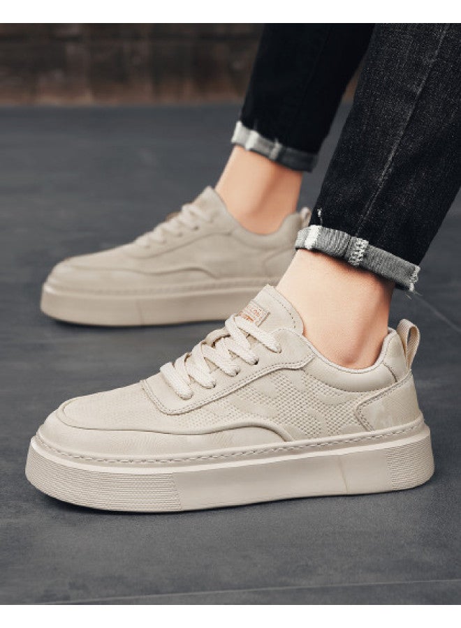 YEARCON Men's Board Shoes, Autumn Casual Shoes For Men, Lightweight And Versatile White Sneakers For Men, Thick-soled Leather Sports Shoes For Men With Height Increase - Image 1