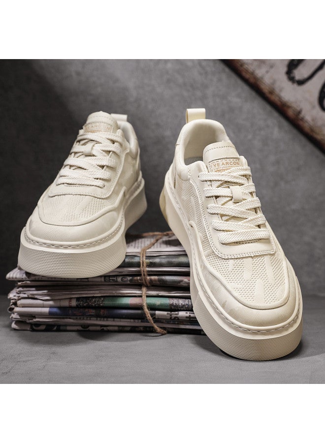 YEARCON Men's Board Shoes, Autumn Casual Shoes For Men, Lightweight And Versatile White Sneakers For Men, Thick-soled Leather Sports Shoes For Men With Height Increase - Image 2