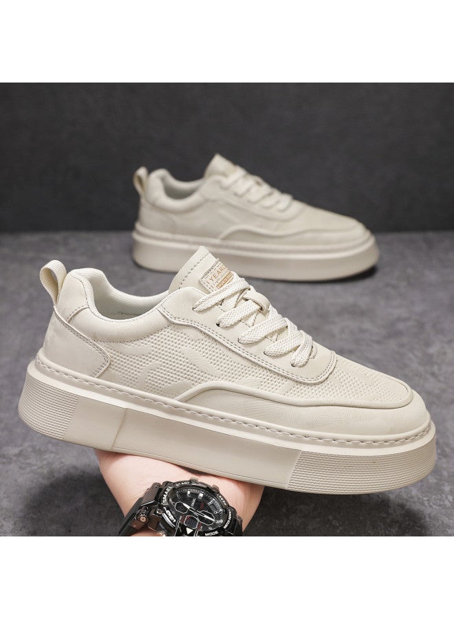 YEARCON Men's Board Shoes, Autumn Casual Shoes For Men, Lightweight And Versatile White Sneakers For Men, Thick-soled Leather Sports Shoes For Men With Height Increase - Image 4