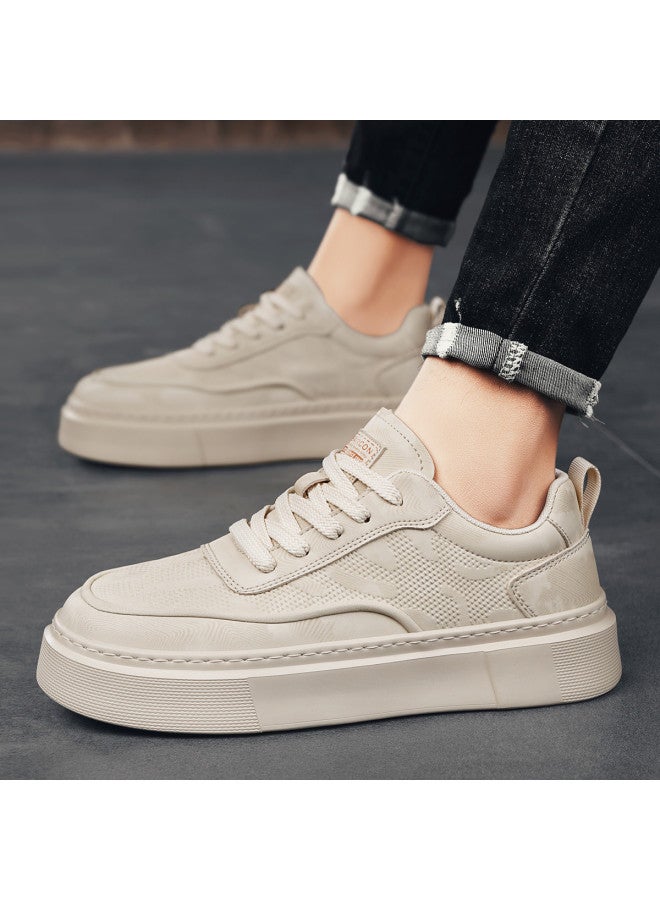 YEARCON Men's Board Shoes, Autumn Casual Shoes For Men, Lightweight And Versatile White Sneakers For Men, Thick-soled Leather Sports Shoes For Men With Height Increase - Image 3