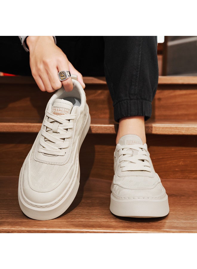 YEARCON Men's Board Shoes, Autumn Casual Shoes For Men, Lightweight And Versatile White Sneakers For Men, Thick-soled Leather Sports Shoes For Men With Height Increase - Image 5