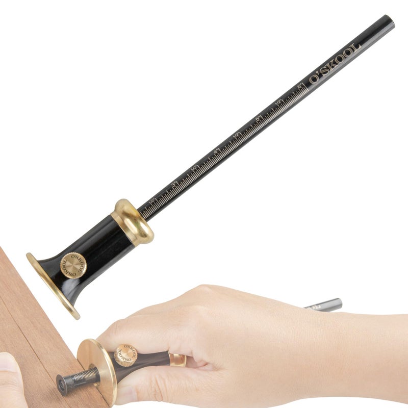 O'SKOOL Wheel Marking Gauge for Woodworking, Precision Scribing Tool with Dual Metric/Imperial Scale, Solid Metal Body, Bearing-Mounted Rolling Cutter, Extra Blade Included, MAM018 - Image 1