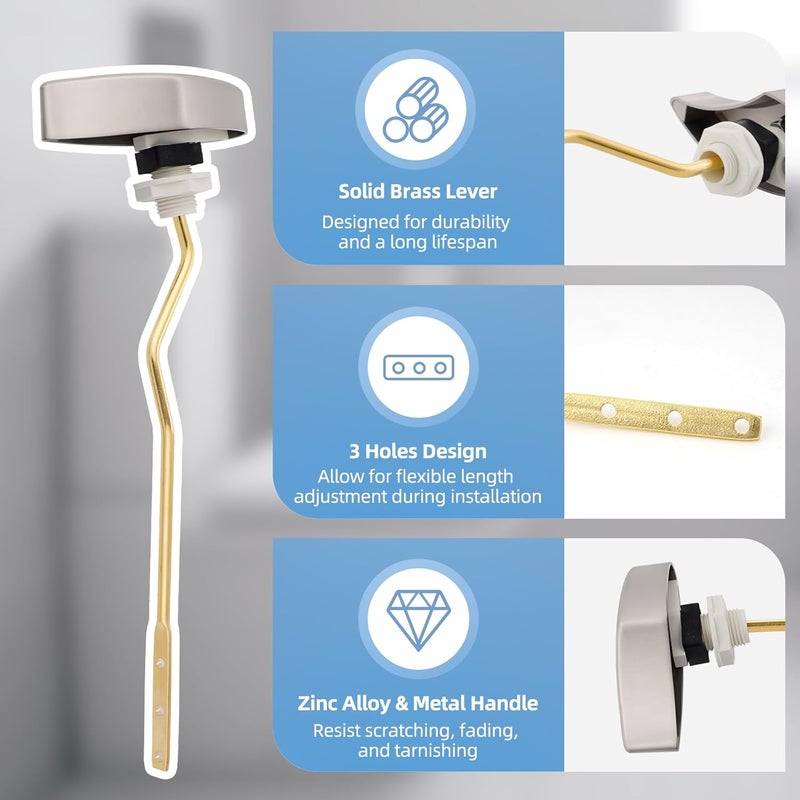 Hibbent Metal Toilet Handle Replacement, Compatible with TOTO THU068#CP Trip Lvr for St743S, Brass Handle Trip Lever, Side Mount Toilet Tank Flush Lever, Brushed Nickel - Image 2