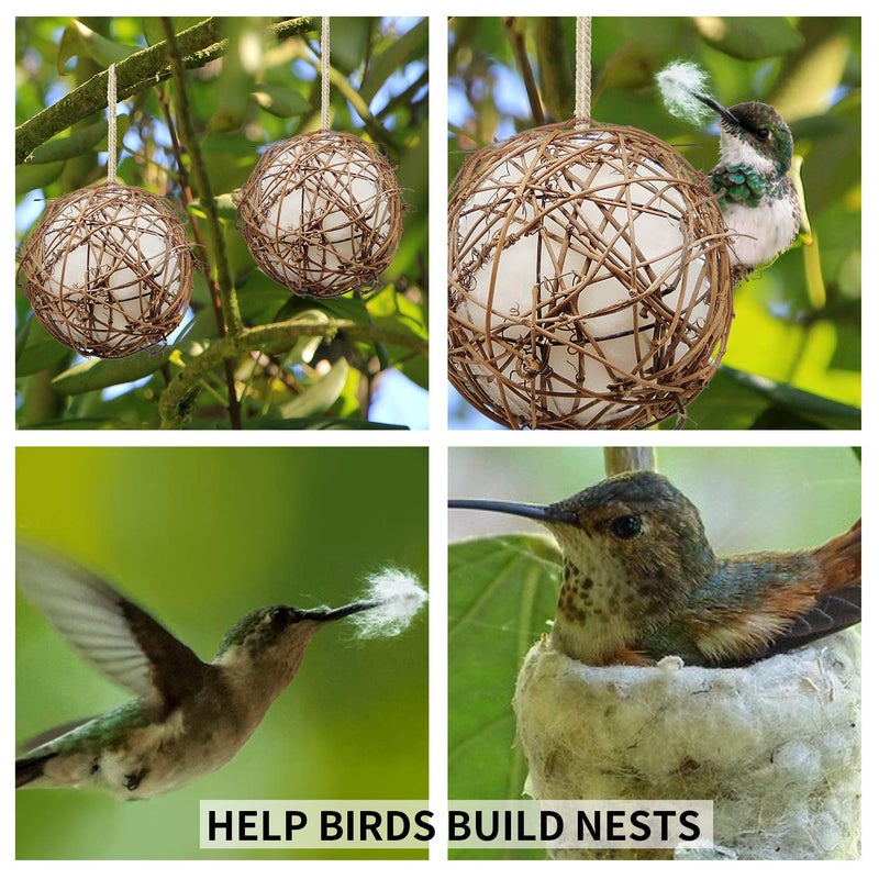 Gute Globe Hummingbird Nesters, Hummingbird Nesting Houses Set of 2, Bird Nesting Materials Holder, Refillable Balls Bird Nesting Station for Outdoor Wild Birds Wrens Finches Parrot (Small) - Image 2