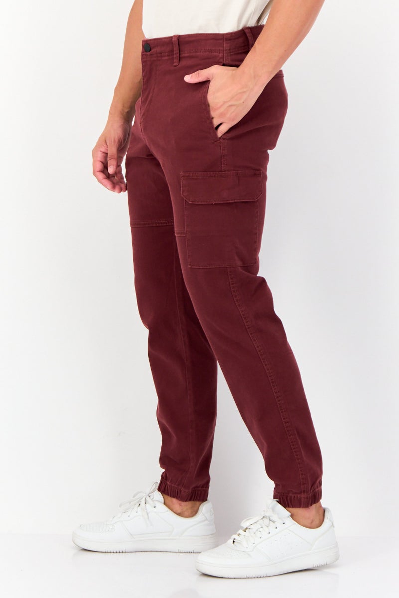 Celio Men Slim Fit Solid Cargo Pants, Maroon - Image 4