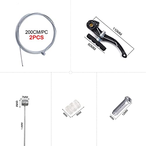 Hmseng 2 Pairs Bike brakes, Universal Complete V Bike Brakes set, Mountain Bike Replacement for Most Bicycle,Road Bike Brakes Cables with Front Back Wheels End Caps,End Ferrules -Black - Image 2
