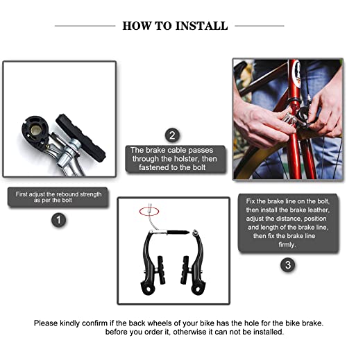 Hmseng 2 Pairs Bike brakes, Universal Complete V Bike Brakes set, Mountain Bike Replacement for Most Bicycle,Road Bike Brakes Cables with Front Back Wheels End Caps,End Ferrules -Black - Image 5