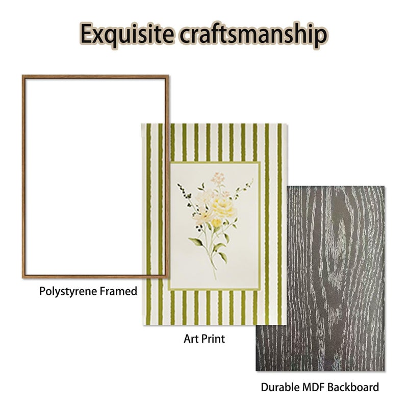 KISSFOX 3 Piece Floral Framed Wall Art Wildflower Canvas Wall Art Flower Pictures Wall Decor Boho Botanical Paintings Green Poster Prints For Girly Bedroom Living Room Bathroom - Image 5