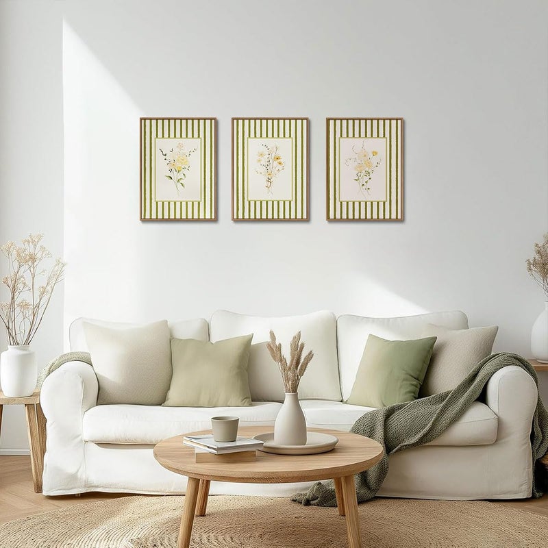KISSFOX 3 Piece Floral Framed Wall Art Wildflower Canvas Wall Art Flower Pictures Wall Decor Boho Botanical Paintings Green Poster Prints For Girly Bedroom Living Room Bathroom - Image 2
