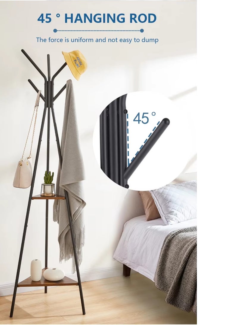 Arabest Coat Rack,Freestanding Organizer, Standing Coat Rack, Hall Tree with 2 Shelves, Easy Assembly,Metal Hat Hanger for Entryway, Hallway, Bedroom, Office,for Clothes, Hat, Bag,180CM - Image 3