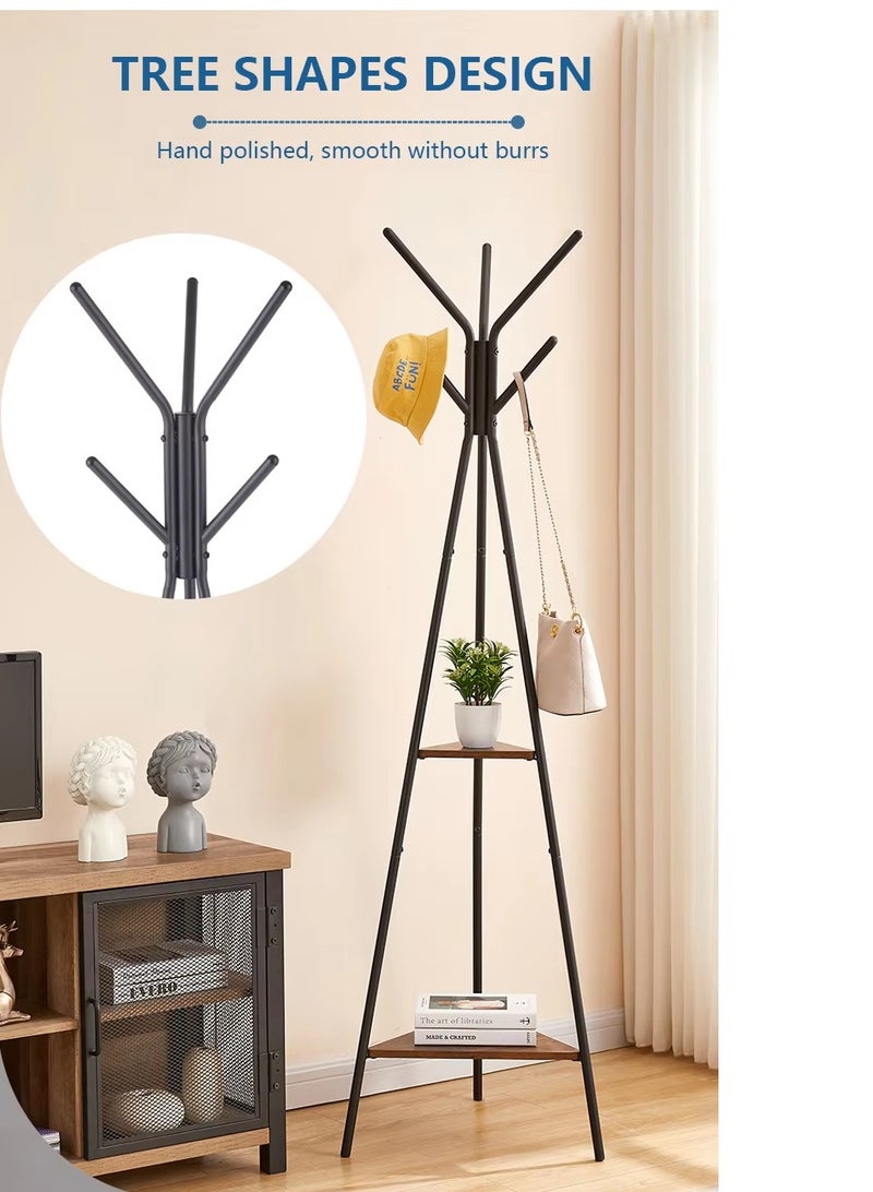 Arabest Coat Rack,Freestanding Organizer, Standing Coat Rack, Hall Tree with 2 Shelves, Easy Assembly,Metal Hat Hanger for Entryway, Hallway, Bedroom, Office,for Clothes, Hat, Bag,180CM - Image 2