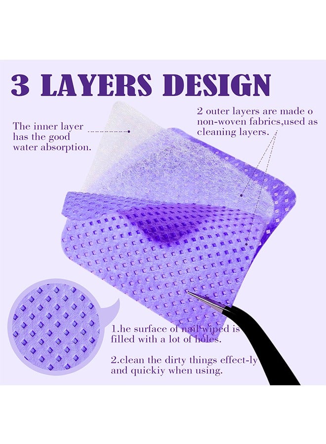 1200 Pcs Lint-free Nail Wipes, Three-Layer Super Absorbent Nail remover towel, Eyelash Extension Wipes for Nail Art (Purple) - Image 4