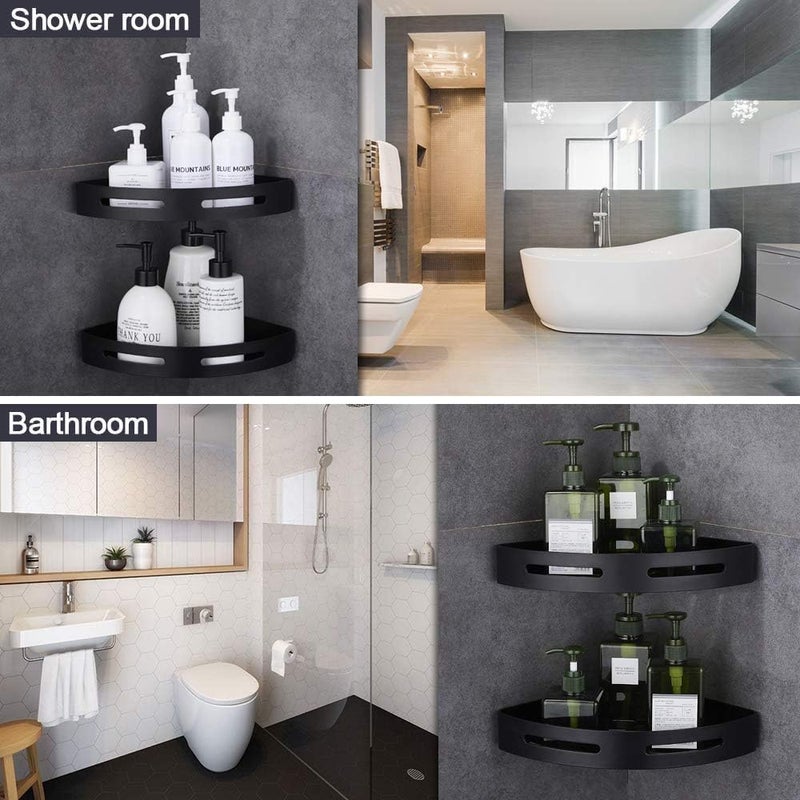 RECLUSE 1 Pcs Triangle Alluminium Bathroom Corner, Corner Shower Caddy Shower Organizer Wall Mounted Aluminum Shower Shelf with Adhesive Storage Rack for Toilet,Shampoo,Dorm and Kitchen (Black) - Image 4