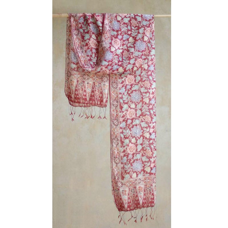 NOVICA Artisan Handmade | 100% Silk Batik Shawl Artisan Wrap Red Shawl | Lightweight Silk Shawl | Handmade Silk Batik Shawl | Travel Silk Shawl | Silk Scarf For Women | Patterned Floral Wine Garden - Image 5