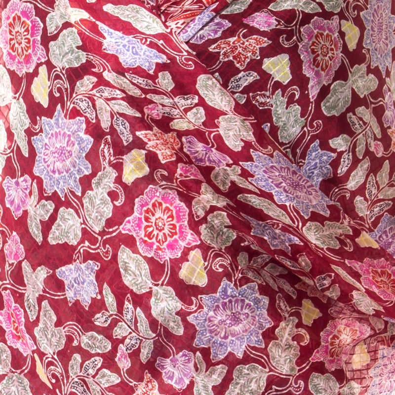 NOVICA Artisan Handmade | 100% Silk Batik Shawl Artisan Wrap Red Shawl | Lightweight Silk Shawl | Handmade Silk Batik Shawl | Travel Silk Shawl | Silk Scarf For Women | Patterned Floral Wine Garden - Image 4