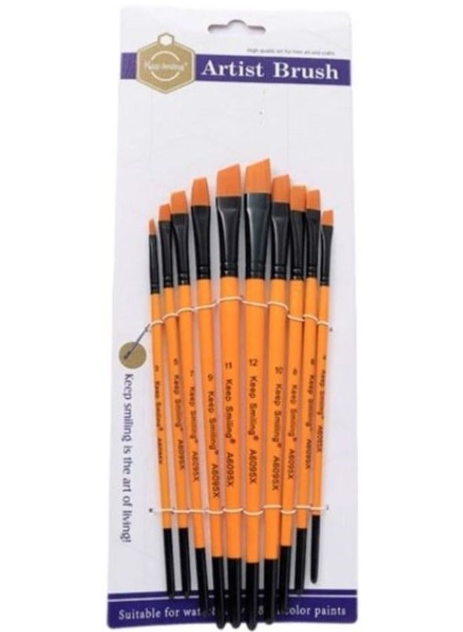 Keep Smiling A6095X Angle Artist Paintbrush Set Orange/Black 10-Piece - Image 1