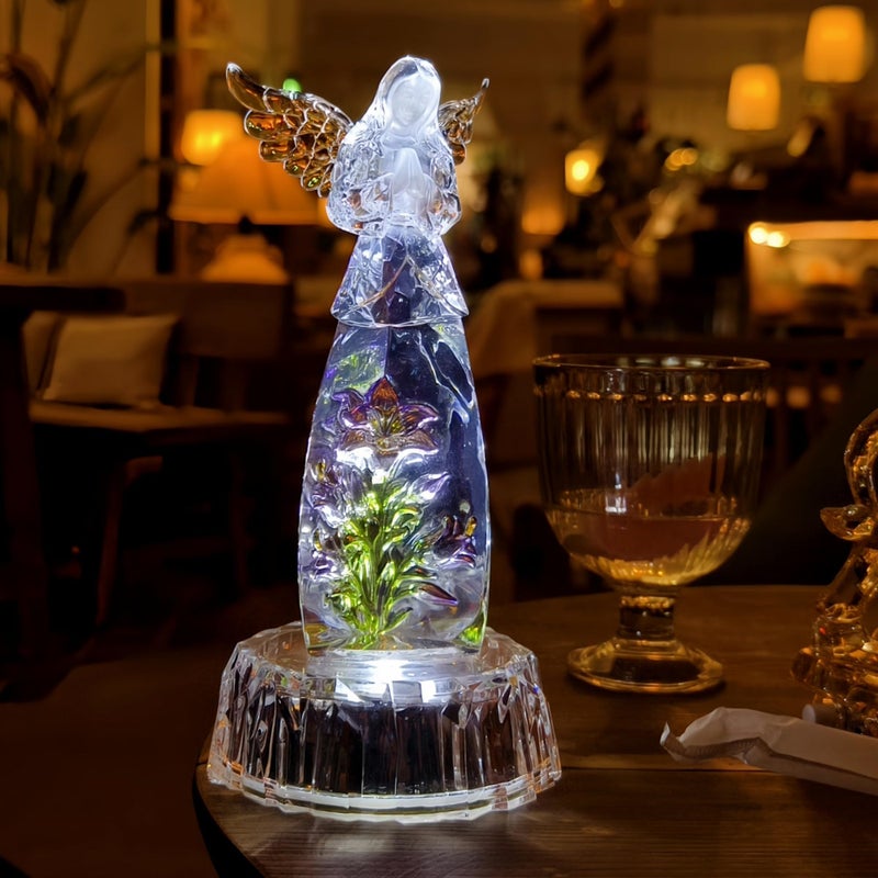 DARMOMOON Acrylic Praying Angel Flower Fairy Figurine Statue Sculpture Figurine LED Lighted Home Table Desk Decorative Ornament