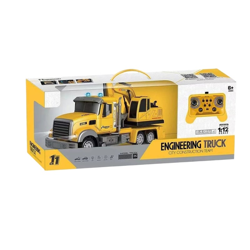 شاحنة هندسية مع حفارة صفراء مقاس 1/12 مع ريموت كنترول - QH9001-2 - Image 3