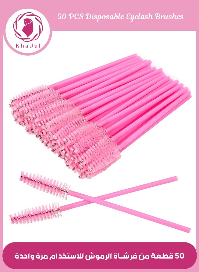 KHAJUL 50 Pieces Disposable Eyelash Brushes, Mascara Wands Eye Lash Eyebrow Extensions Brush, Applicator Cosmetic Makeup Brush Tool, For Eyebrows and Eyelashes Pink - Image 1