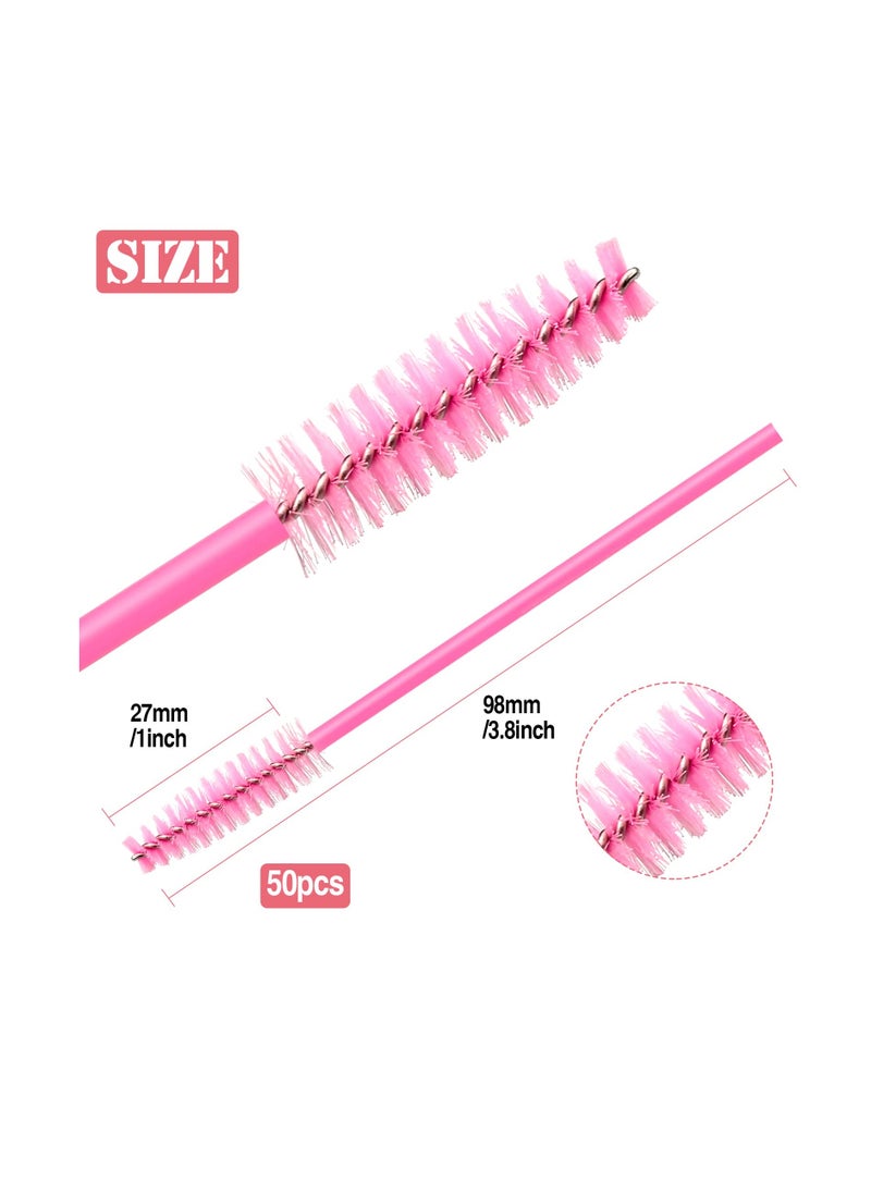 KHAJUL 50 Pieces Disposable Eyelash Brushes, Mascara Wands Eye Lash Eyebrow Extensions Brush, Applicator Cosmetic Makeup Brush Tool, For Eyebrows and Eyelashes Pink  - Image 2