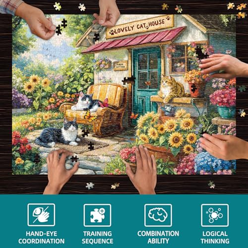 Hopgo Puzzles for Adults 1000 Pieces Lovely Cat House Jigsaw Puzzles for Adults Funny Puzzles for Home Decor 275x196 - Image 5