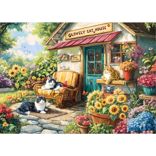 Hopgo Puzzles for Adults 1000 Pieces Lovely Cat House Jigsaw Puzzles for Adults Funny Puzzles for Home Decor 275x196 - Image 1