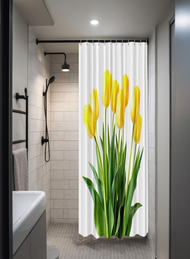 BaoNews Yellow Romantic Floral Decor Shower Curtain,White Elegant Tulip Polyester Shower Curtain for Shower Stall Bathroom Waterproof with 10 Hooks 60x72 Inch - Image 4