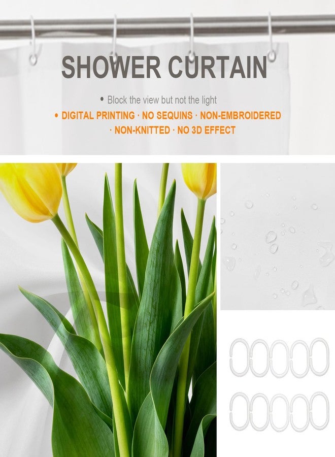 BaoNews Yellow Romantic Floral Decor Shower Curtain,White Elegant Tulip Polyester Shower Curtain for Shower Stall Bathroom Waterproof with 10 Hooks 60x72 Inch - Image 5