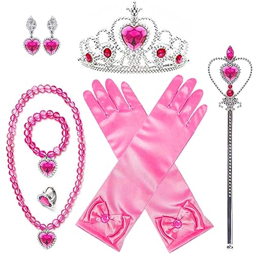 Yosbabe Princess Aurora Costume Dress up Accessories for Girls Aurora Gloves Tiara Crown Necklace Wand Earrings Bracelet Ring Princess Christmas Halloween Cosplay Accessories Gifts Set - Image 1