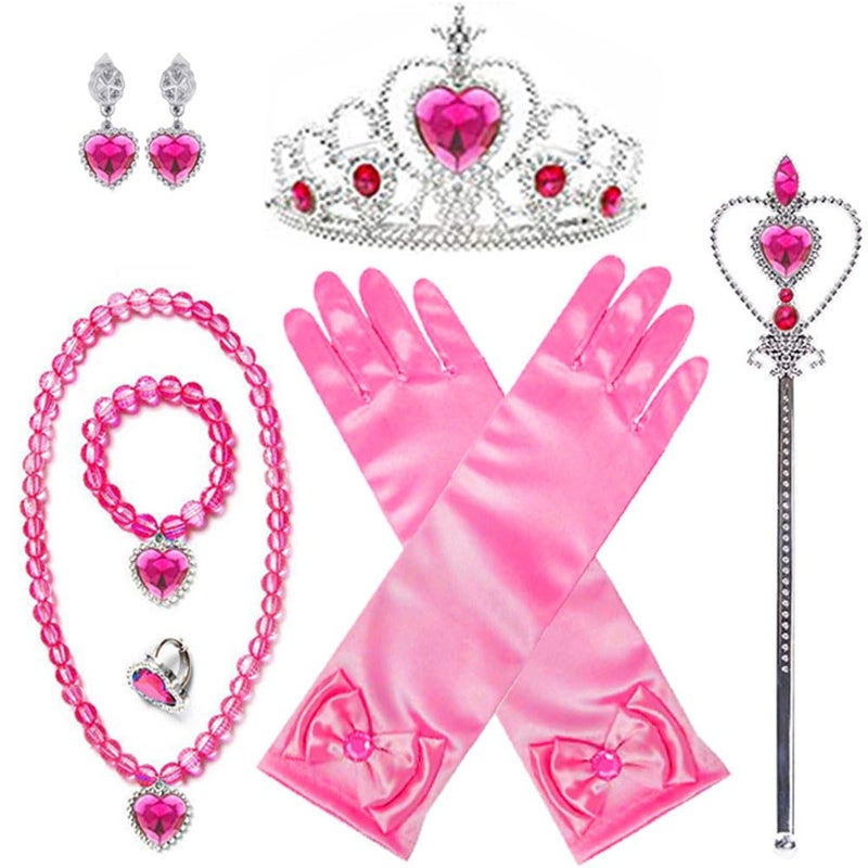 Yosbabe Princess Aurora Costume Dress up Accessories for Girls Aurora Gloves Tiara Crown Necklace Wand Earrings Bracelet Ring Princess Christmas Halloween Cosplay Accessories Gifts Set - Image 2