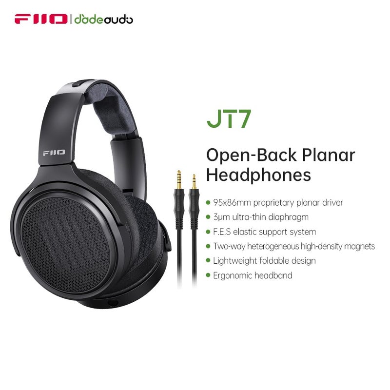 FiiO JT7 Over-Ear Planar Magnetic Headphones, 95x86mm Planar Driver, 3Âµm Ultra-Thin Diaphragm, Foldable Lightweight Design, Detachable 4.4mm/3.5mm Cable for Audiophiles (Black) - Image 2