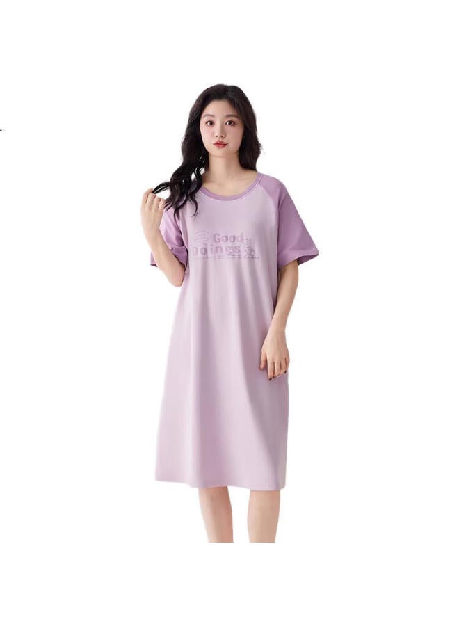 Joae 100% Cotton Women'S Pajamas With Chest Pad Women'S Nightgown Summer Wearable Home Clothes Elegant Light Purple L - Image 2