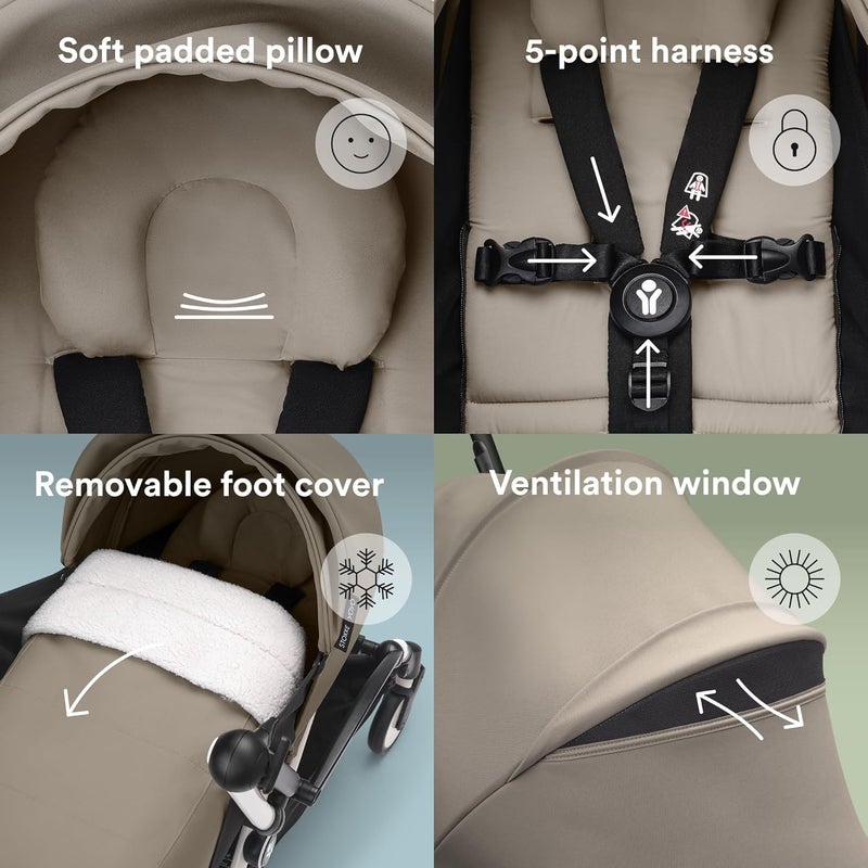 Stokke YOYO3 Complete Yoyo Stroller From Birth - Includes White Frame + YOYO 6+ Color Pack + 0+ Newborn Pack - Taupe - Image 3