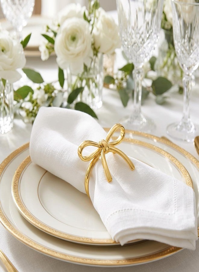 Bmpzery Gold Napkin Rings Set of 12 - Elegant Metal Bow Napkin Rings Holders, Rust-Proof Napkin Holders Buckles for Wedding Napkin Rings, Christmas, Banquet Dinner Party Table Decoration - Image 3