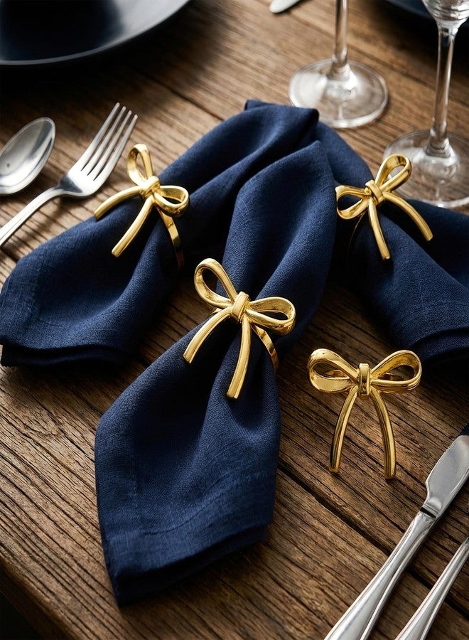 Bmpzery Gold Napkin Rings Set of 12 - Elegant Metal Bow Napkin Rings Holders, Rust-Proof Napkin Holders Buckles for Wedding Napkin Rings, Christmas, Banquet Dinner Party Table Decoration - Image 2