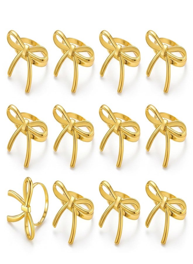Bmpzery Gold Napkin Rings Set of 12 - Elegant Metal Bow Napkin Rings Holders, Rust-Proof Napkin Holders Buckles for Wedding Napkin Rings, Christmas, Banquet Dinner Party Table Decoration - Image 1