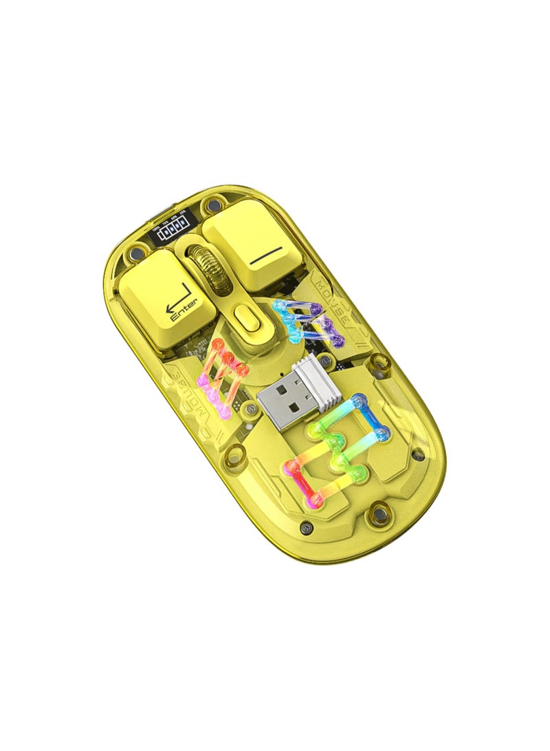 Wireless Bluetooth Mouse, Transparent BT + 2.4G Dual-Mode Mechanical Mouse with Magnetic Top Cover, Rechargeable RGB Backlit Gaming Mouse for Gaming,Esports,Desktop,Laptops,Tablets(Yellow) - Image 1